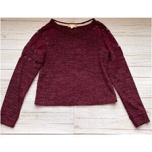 Altar'd State Burgundy Lace Long Sleeve Cropped Sweater Sz L